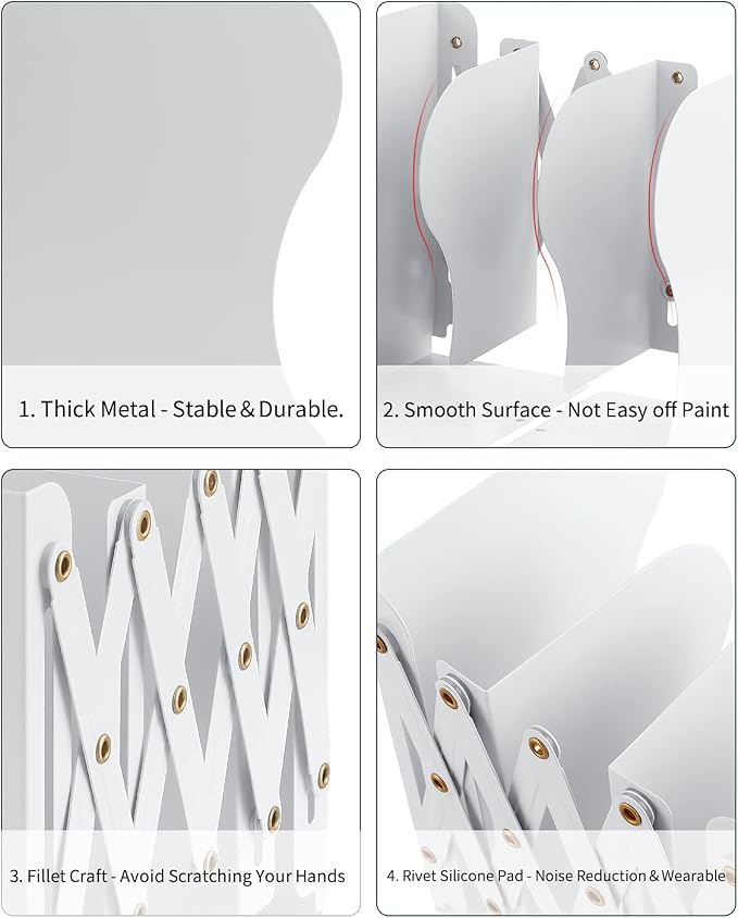 MSDADA Adjustable Bookends, Book Ends for Heavy Books, Expandable Book Organizer for Desk, Shelf, Office, School, for 6 7 8 9 10 11-15 Boys and Girls, Extends up to 19 inches (White)