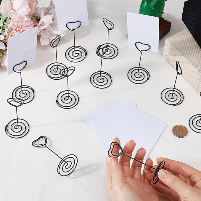 SUPERFINDINGS 36 Set Mini Chalkboard Signs 8.6x5.5cm Small Chalkboard Label with Alloy Stand Table Number Holders Black Heart Place Card Holders Menu Memo Clip for Bridal Shower Party Birthday Event