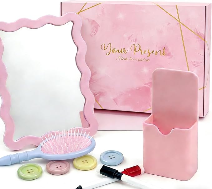 Pink Magnetic Locker Accessories Set (10 Pcs) – Shatter-Resistant Mirror, Whiteboard, Pen Holder, Comb, Markers & Magnet Clips – Cute Organizer for School, Gym, Work Locker Essentials for Girls Teens