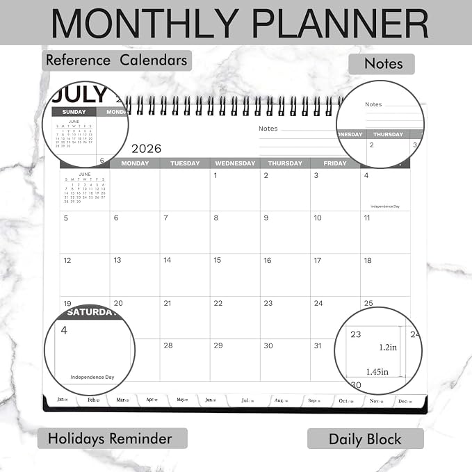 2026-2031 Monthly Planner - 5 Year Planner/Calendar 2026-2031, Jul 2026 - Jun 2031, 9" x 11", Tabs, 60 Months Flip Calendar, Spiral Bound Top, Black