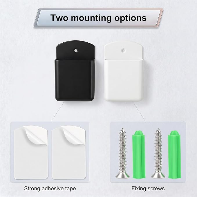 2 PCS Remote Control Holder Wall Mount, TV Remote Control Holder, Self Adhesive Pen Holder Organizers and Accessories for Home Office School (2, White+Black)