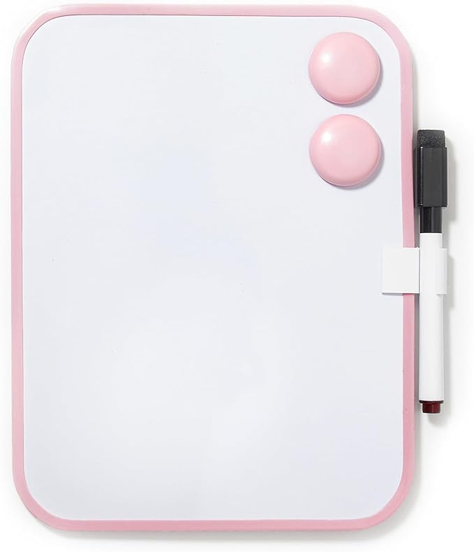 PTY Magnetic Dry Erase White Board with Magnetic Marker and 2 Magnets - Framed Whiteboard for School Locker, Fridge, Office, Home (Cotton Candy)