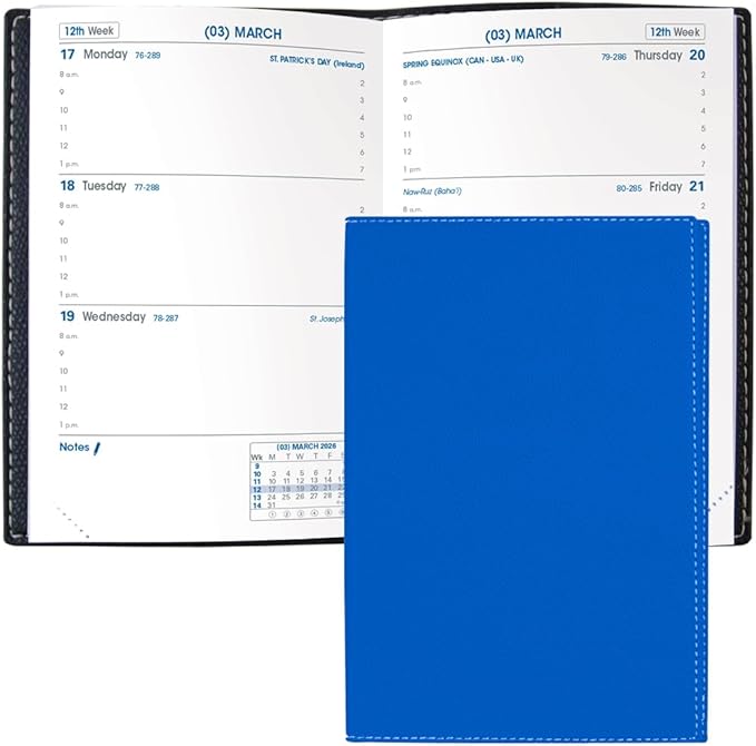 Quo Vadis 2026 Sapa X - Weekly Planner - 12 Months, Jan. to Dec. - 3 1/2 x 5 1/4" - Grained Faux Leather Club Blue Covers - Productivity Time Management Organizer