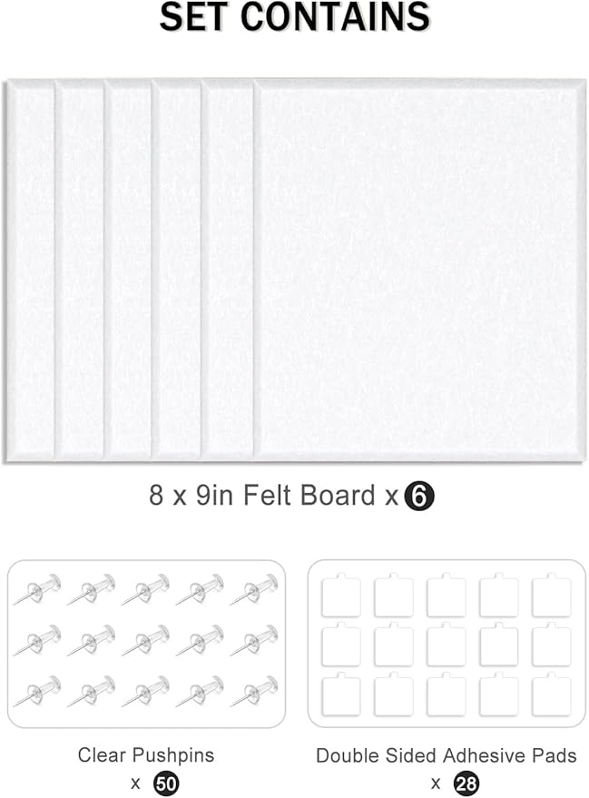 Hsurbtra Cork Board for Wall 24 x 18 Inch, 6 Pack Felt Bulletin Notice Board with Pushpins for Office Home School Farmhouse Wall Decor, White