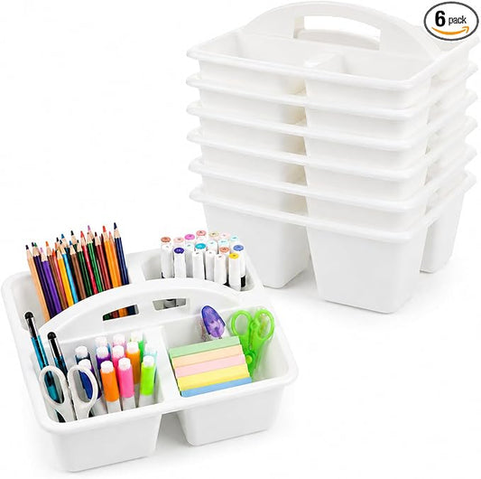 gisgfim 6 Pack Plastic Classroom Caddy with 4-Compartments Plastic Storage Caddies with Handle 4 Compartments Table Caddy Organizer Versatile Table Caddies for Classroom Office, White