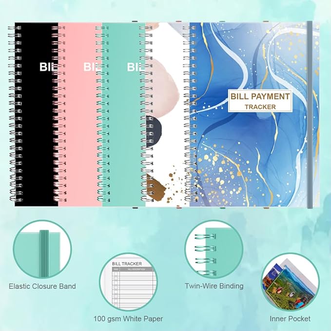 Bill Payment Tracker Notebook - Monthly Bill Organizer & Planner Notebook, Personal Budgeting & Financial Tracker, 5.8" x 8.25" with Pocket