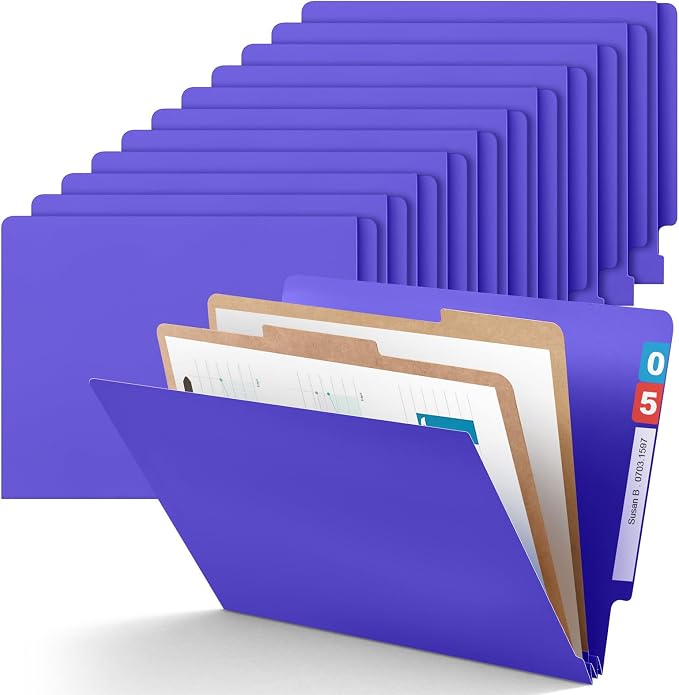 24 Pcs Classification Folders Letter Size, 2 Dividers Pressboard File Folder Bulk with Fasteners, Expanding File Organizer for Teachers, Clergy, Office, Church Christmas Donations(Purple)