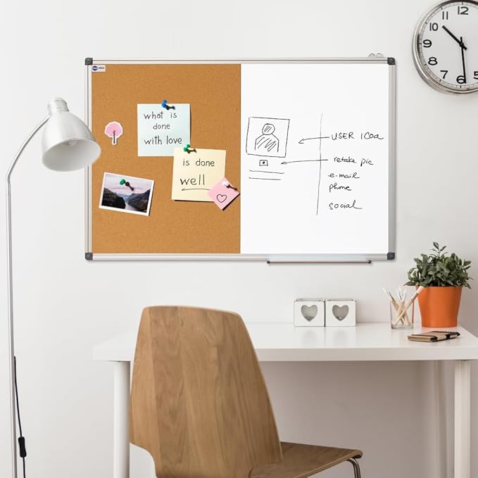 White Board and Cork Board Combo - 36 x 24 Inches Large Dry Erase Whiteboard and Bulletin Board, Magnetic Wall Pin Display Board for Home, Classroom & Office, 24"x36" Cork