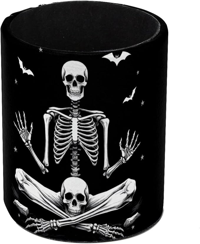 Funny Skeleton Pen Holder Pencil Organizer Cute Pencil Cup Desk Decor Makeup Brush Holder PU Multifunctional Office Supplies for Home Classroom School