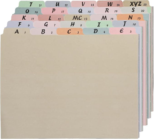 1 Set A-Z Alphabetic and Number Top Label Files, Legal Size, 25 Sheets File Dividers 1/5 Cut Label File Cabinet Dividers Desk Organizer for Office, Home and School (Classic)