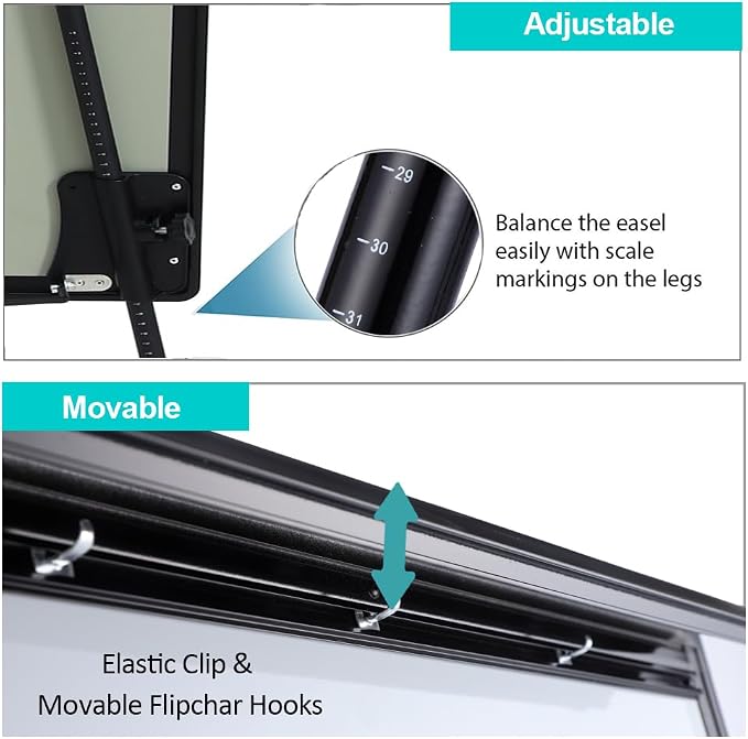 40" x 28" Magnetic Dry Erase Easel Board with Tripod Stand, Height Adjustable Office Presentation Writing Board Easel, Includes 25 Sheets Flip Chart Paper Pad, Magnets & Eraser, Black Frame