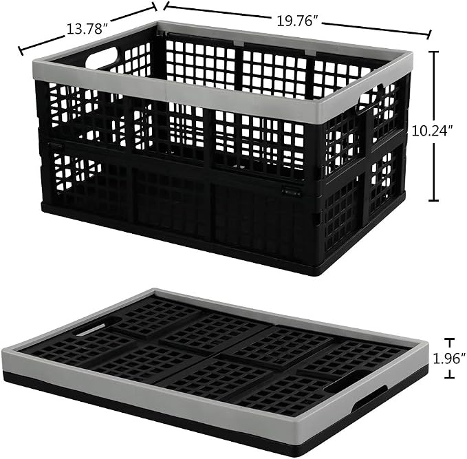 2-Pack 42 L Plastic Collapsible Storage Crates, Large Stackable Storage Container Basket, Folding Crates Storage