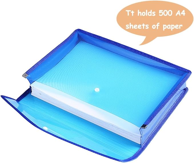 Plastic File Folder A4 Size Expandable Poly Envelopes Waterproof Transparent File Pouch with Snap Closure & Label Pocket Assorted Colors for School Organization