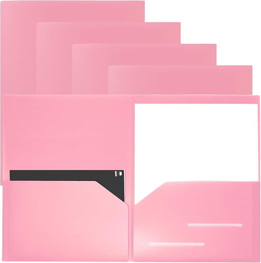 Youngever 6 Pack Heavy Duty Plastic Two Pocket Folders, Heavy Duty Plastic 2 Pocket Folder (Pink)