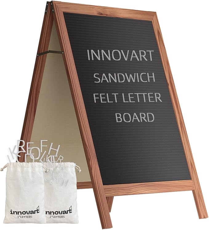 INNOVART A-Frame Sidewalk Sign 36”x20”, Sandwich Felt Letter Board w/Changeable Letters, Double-Sided Felt Letter Board, Free Standing Letter Board Easel for Restaurant, Business, Wedding, Dark Brown