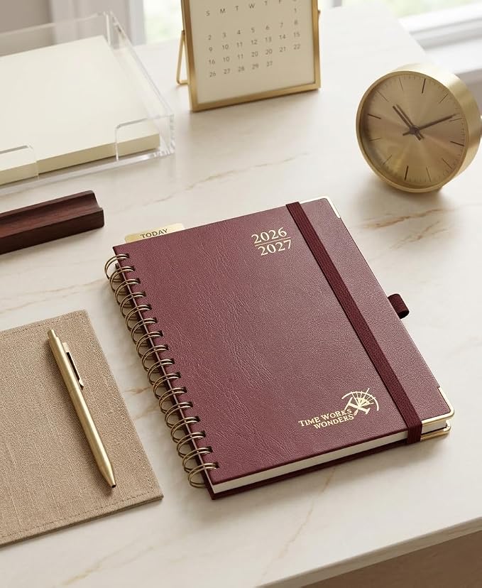 POPRUN 2026-2027 Monthly Planner, 18 Month Calendar (July 2026-Dec 2027), 6.25" x 8.5" A5 Spiral Hardcover Organizer with Dotted Note Pages, Professional Appointment Book for Business Office, Students & Teachers - Burgundy