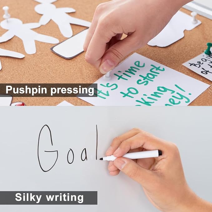 White Board and Cork Board Combo - 36 x 24 Inches Large Dry Erase Whiteboard and Bulletin Board, Magnetic Wall Pin Display Board for Home, Classroom & Office, 24"x36" Cork