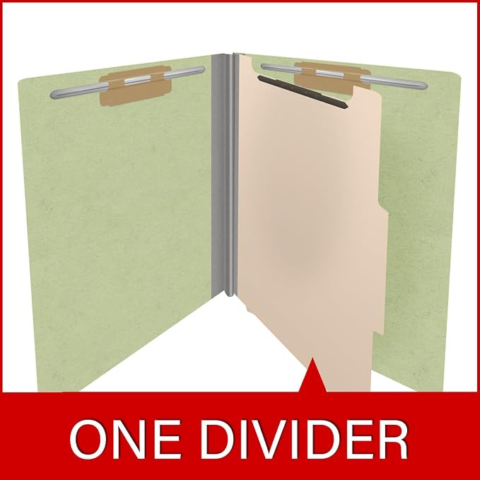 25 Pt. Pressboard Classification Folders, Full Cut End Tab, Letter Size, 1 Divider, Pale Green (Box of 10)