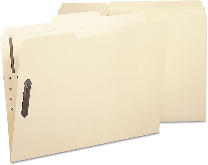 Smead Poly Fastener Folder, 2 Fasteners, 1/3-Cut Tab, Letter Size, Manila, Plastic Folders with Fasteners, 24 per Box (10545)