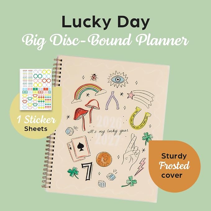 Organized by Happy Planner Twin-Loop Dated 12-Month July 2026–June 2027 Academic Planner, Big Size, 8.5" x 11", Academic Layout, Lucky Day