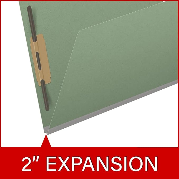 End Tab Pressboard Folders, Letter Size, 2" exp, Fasteners Pos #1 & #3, Green (Box of 25)