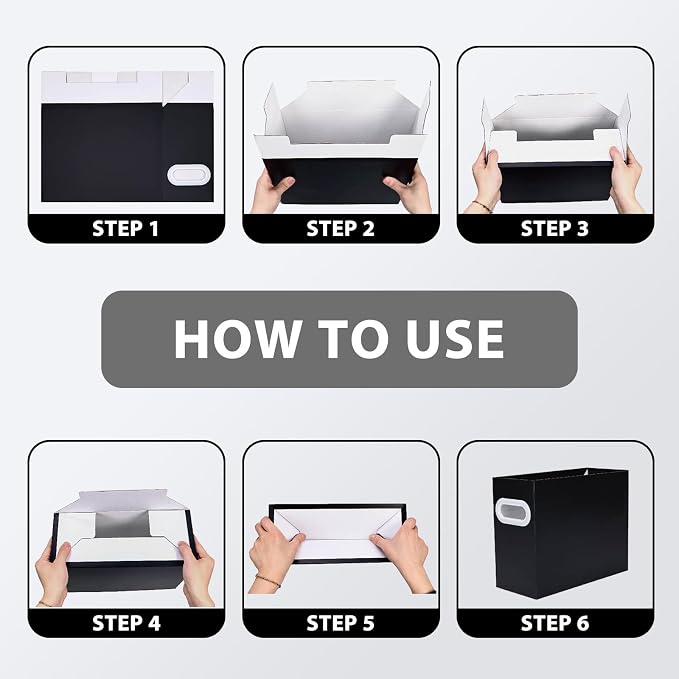Hanging File Organizer Box, 3 Pack Black Cardboard File Folder Holder for Letter Size, Portable Desk Document Storage with Handles, for Office,Home,School