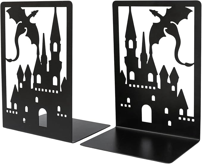 Book Ends, Bookends, Book Ends for Shelves, 1 Pair Non Skid Metal Book Divider Decorative Holder, Abstract Art Desgin Book Stopper Supports for Office, Home (Dragon C)