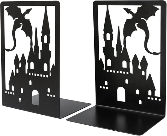 Book Ends, Bookends, Book Ends for Shelves, 1 Pair Non Skid Metal Book Divider Decorative Holder, Abstract Art Desgin Book Stopper Supports for Office, Home (Dragon C)