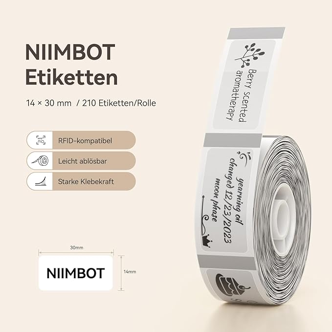 NIIMBOT D110 Label Maker Tape, 14x30mm (0.55"x1.18") 210Label/Roll, Waterproof Label for Home Office Oragnization (Clear)