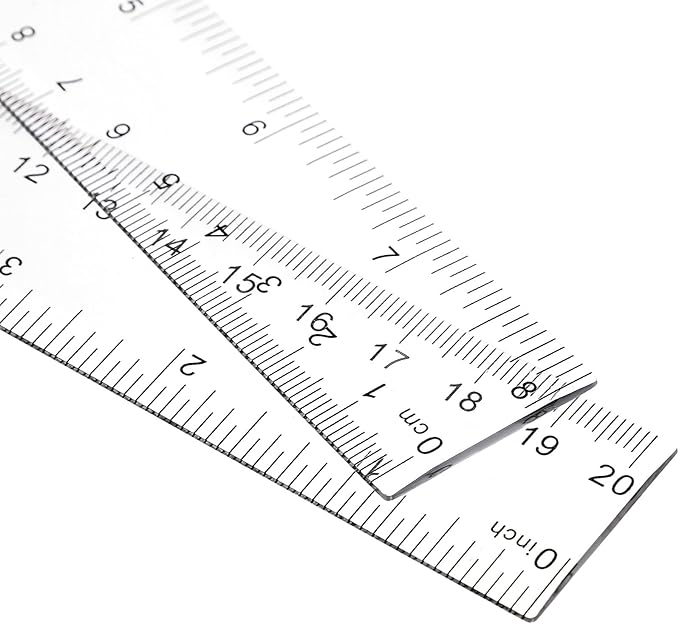 EBOOT 2 Packs Clear Plastic Rulers, Straight Shatterproof Transparent Rulers, Measuring Tools with Inch and Centimeter Accuracy for School Class Office Crafts Mathematics Art Clothing(8 Inch)