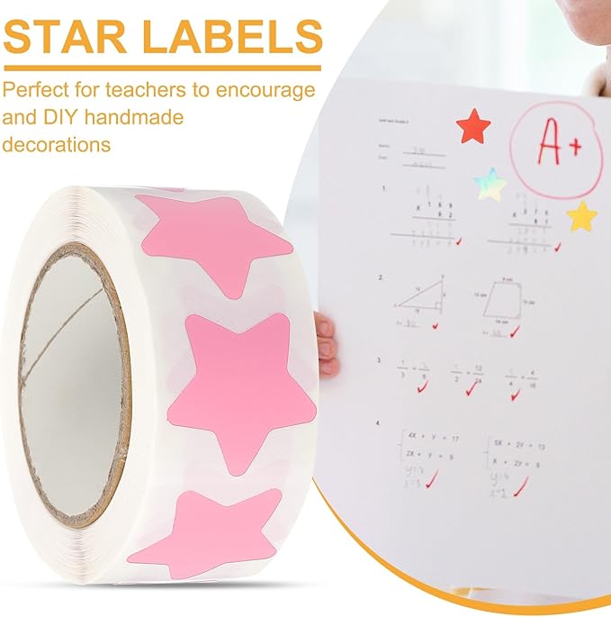PATIKIL Star Stickers Roll 1", 500 Pcs Self-Adhesive Reward Stickers for Classroom Teacher Supplies and DIY Craft, Pink