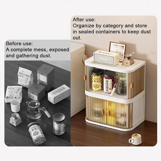 Desktop Storage Box, Foldable and Assembly-Free, Sliding Door Design, Ideal for Cosmetics Organization, Office Desk Storage, and Kitchen Storage