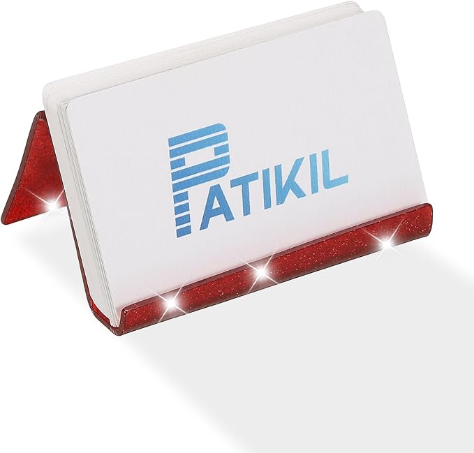PATIKIL Business Card Holder for Desk, 2Pcs Acrylic Business Card Holders Shine Card Stand Organizer Cards Display for Office Exhibition, Red