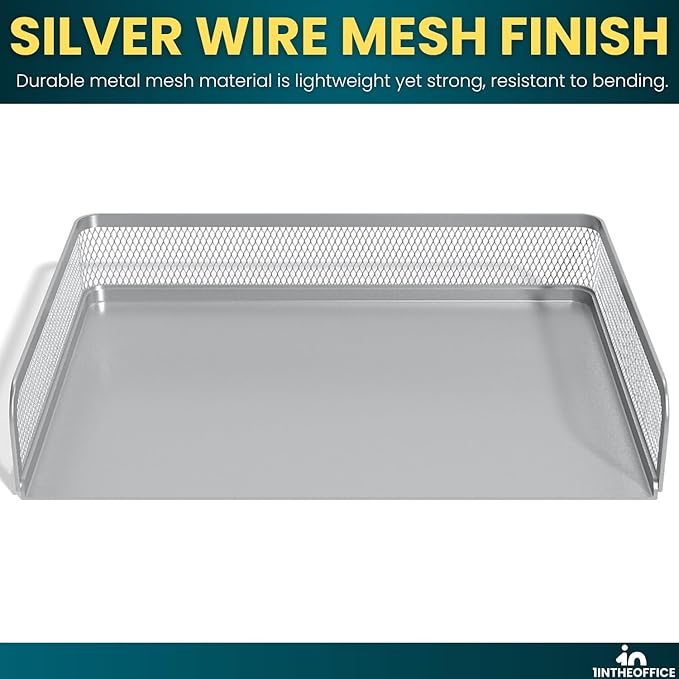 1InTheOffice Desk Tray, Letter Tray, Stackable, Side Load, Silver Mesh, 2 Pack
