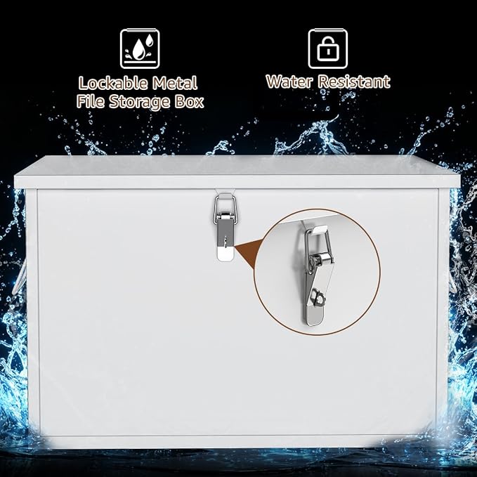 Fireproof and Waterproof Stainless Steel Hanging File Folder Box for Legal/Letter Size,Fun Storage Heavy-duty All-metal File and Document Safe,White