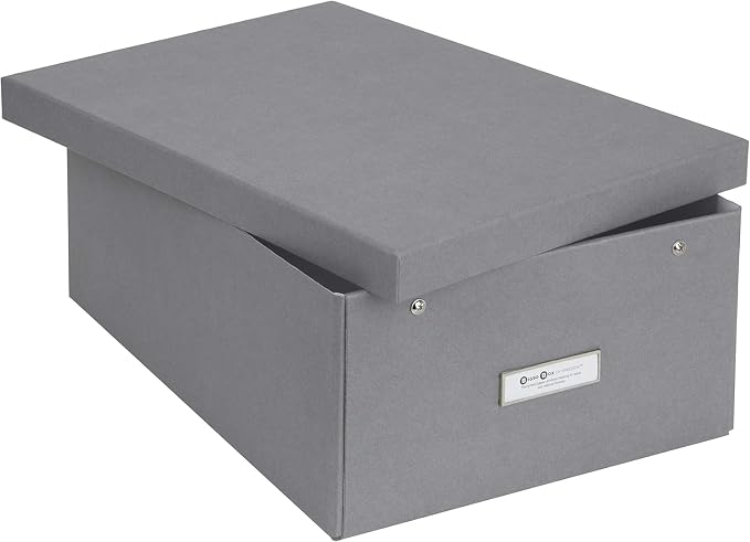 Bigso Box of Sweden Katia Collapsible Storage Box with Labelframe for Easy Identification - Simple Assembly Without Tools - Decorative Storage Boxes with Lids - 11.3in x 15.4in x 6.4in - Grey