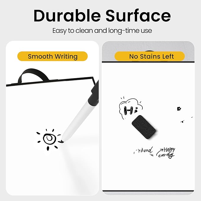 Small White Board - 16" X 12" Portable Black Aluminum Framed Whiteboard, Magnetic Dry Erase Board with Handle, to Do List Board for Office, Home, School