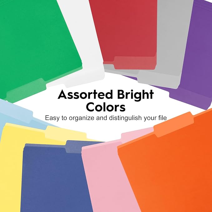 30-Pack Color File Folders, 1/3 Cut Tab, Assorted 10 Colors Letter Size Manilla Folder for School/Office/Classroom