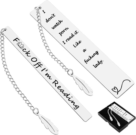 2Pcs Funny Smutty Bookmark Gifts for Men Book Lover Metal Book Mark Stainless Steel Bookmark Inspirational Women Reading Accessories Unique Friend Coworker Teacher Gifts Male Christmas Birthday Gift
