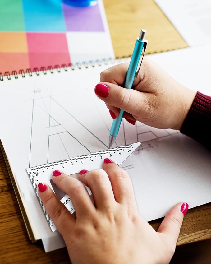 Honagu Triangular Ruler Set, 4 Pieces Aluminum Alloy Ruler, Metal Drafting Ruler, Geometric Protractor for Students,Teacher, Draftsmen, Engineers,Gift Stocking Stuffers for Kids (20cm/7.87in, Silver)