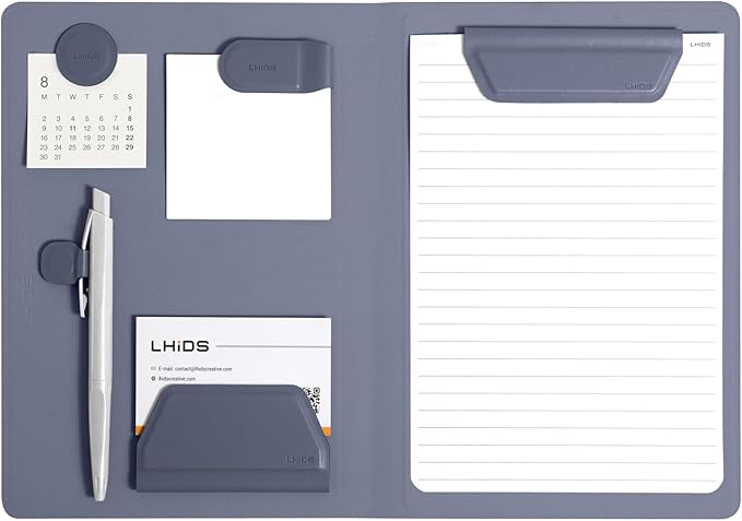 LHiDS Creative Magnetic Business Portfolio Lite Resume Padfolio Organizer with Clipboard, Paper Clip, Writing Pad, Pen/Card Holder, Magnetic Closure for Work, School and More (Midnight Blue, A5)