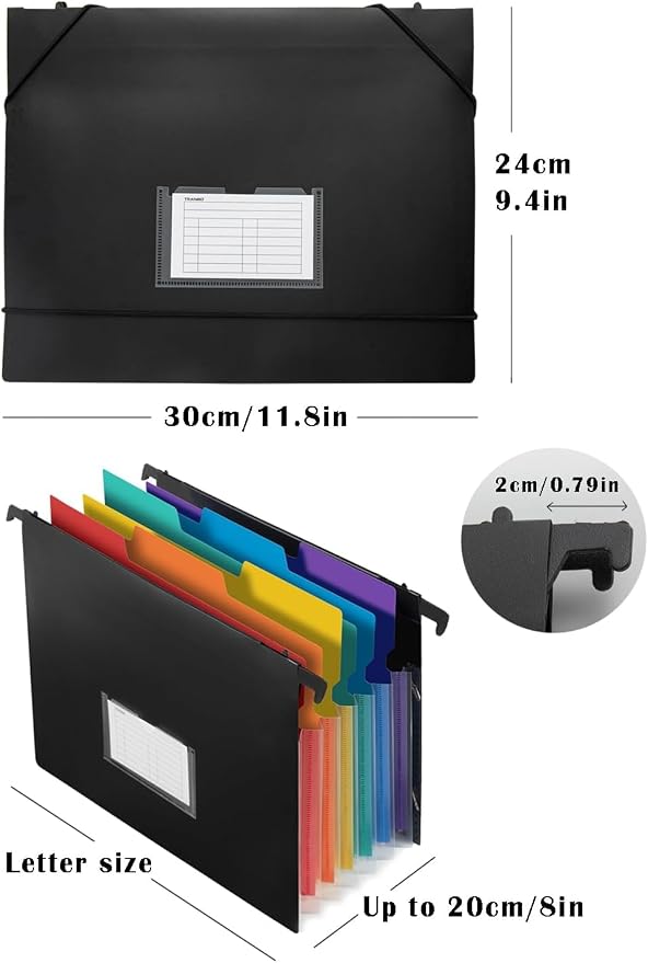 7-Pockets Hanging File Folder with Retractable Hooks for Filing Cabinet, 2 in 1 Expandable Accordion File Organizer with Elastic Band for File Frame or On-The-Go Use (1 Pcs)