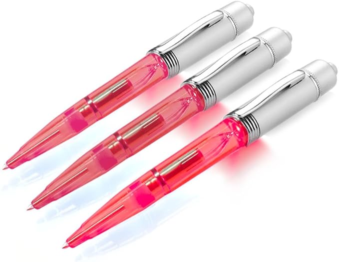 Glovion Led Light Pen,Penlight for Nighttime Writing -Red- Pack of 3 Pens