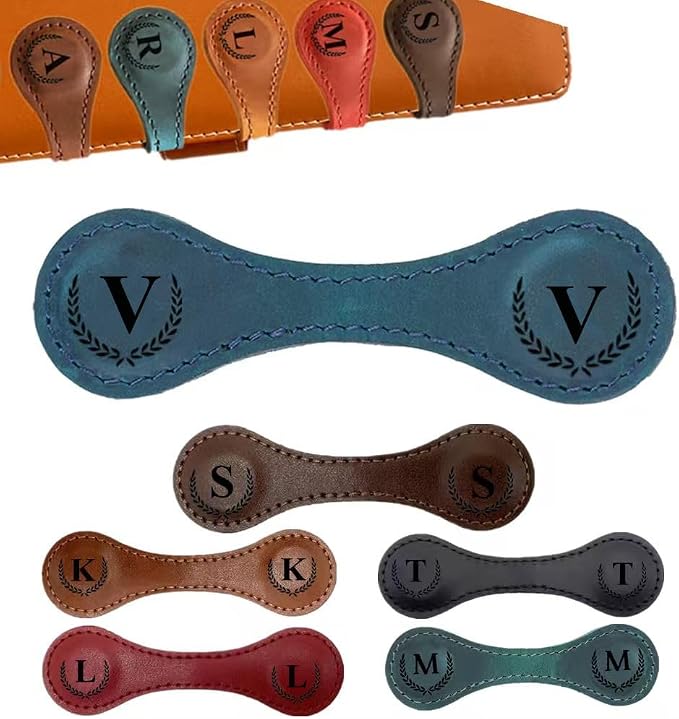 Personalized Magnetic Leather Bookmark, 26 Letters Book Mark Customized Initial Book Hoder Markers Cute Accessories Meaningful Gift for Wonmen Teachers, Book Lovers (V, Blue)
