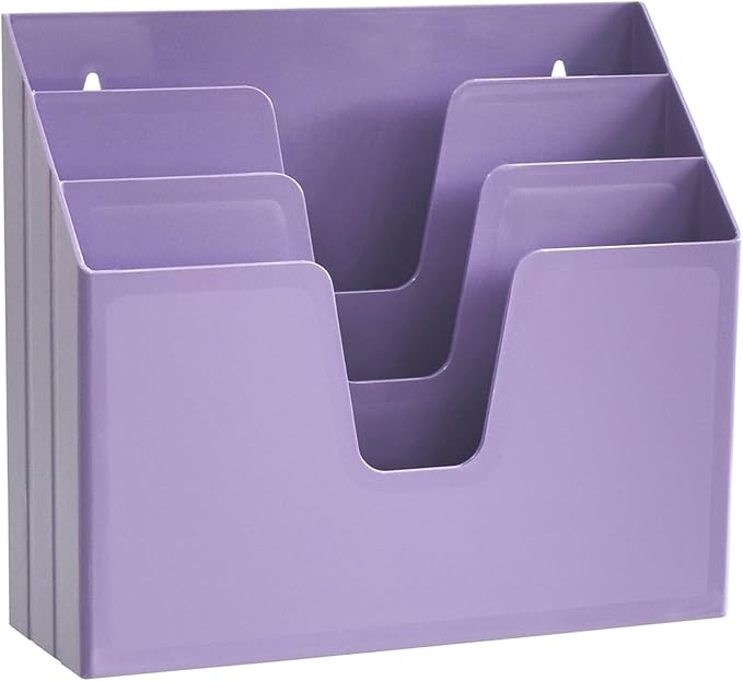 Acrimet Horizontal Triple File Folder Holder Organizer, Open Top Desktop Document Sorter for Letter Size Papers & Folders, Plastic (Solid Purple)