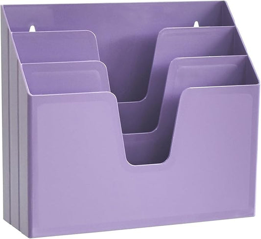 Acrimet Horizontal Triple File Folder Holder Organizer, Open Top Desktop Document Sorter for Letter Size Papers & Folders, Plastic (Solid Purple)