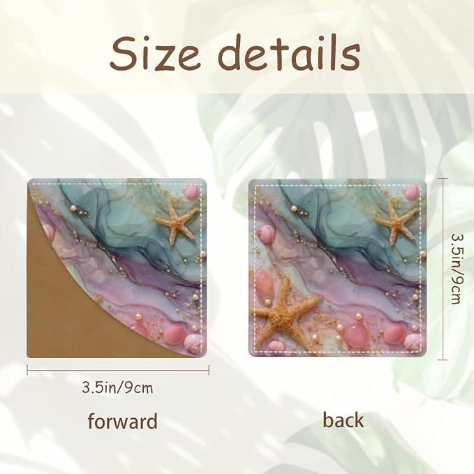 2PCS PU Leather Bookmarks 3.5x3.5 Inch Starfish Pearl Ocean Design | PU leather bookmarks for books with starfish pearl design for beach reads, travel diaries, planners and coastal style fans