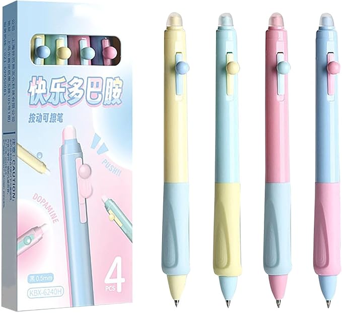 YYaaloa 4pcs Cute Retractable Erasable Gel Pens Fine Point 0.5mm Blue Inks Make Mistakes Disappear for Writing Planner and Crossword Puzzles (Multicolor, Blue)
