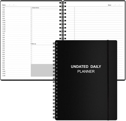 Undated Daily Planner - Undated Planner with Hourly Schedules, Action Items and Follow-up, A4 Daily Organizer Notebook to Increase Productivity, Appointment Book for Time Management, 8.5 × 11 Inch