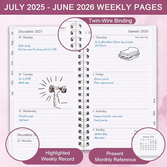 2026 Pocket Planner/Calendar - January 2026 - December 2026, A6 Weekly & Monthly Organizer Notebook & Journal to Track Goals, Easy to Organize Your Daily Life, 3.75" x 6.75", Pink